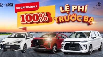 Ưu Đãi Tháng 9 – Tặng 100% thuế trước bạ cho xe Toyota